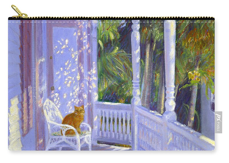 Key West Zip Pouch featuring the painting Cat on a Porch by Candace Lovely
