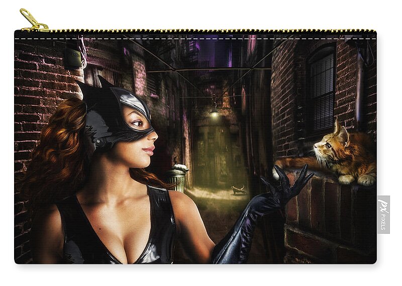 Cat Zip Pouch featuring the digital art Cat Woman by Alessandro Della Pietra
