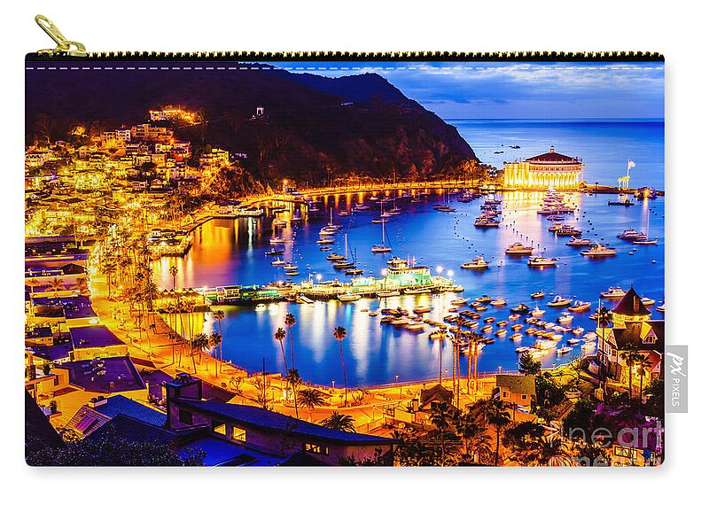 America Zip Pouch featuring the photograph Catalina Island Avalon Bay at Night by Paul Velgos