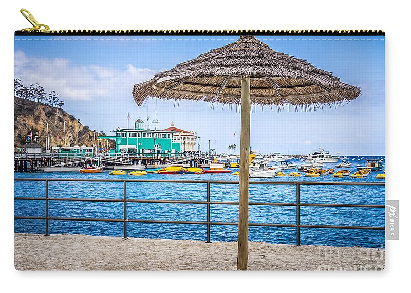 America Zip Pouch featuring the photograph Catalina Island Straw Umbrella Picture by Paul Velgos