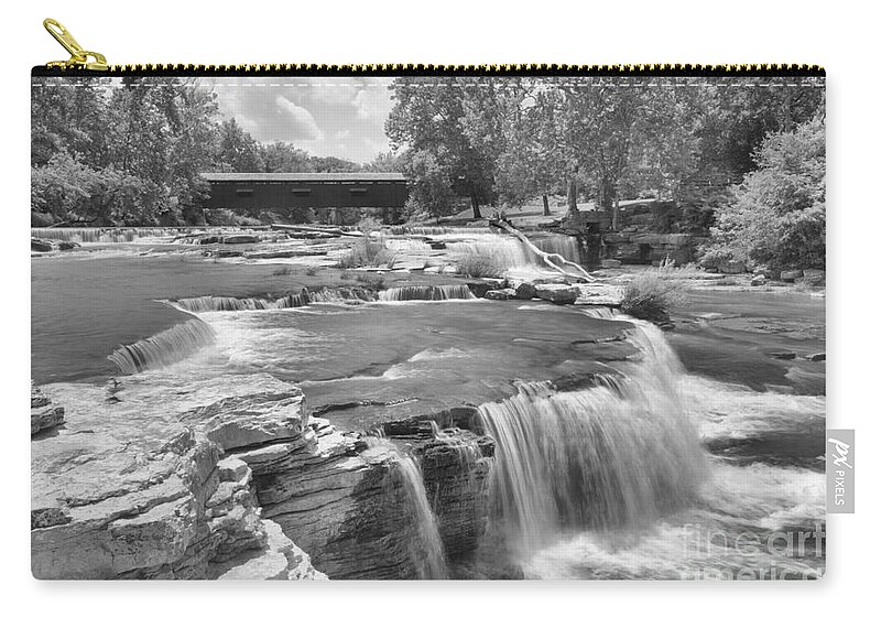 Cataract Falls Zip Pouch featuring the photograph Cataract Falls Endless Cascades Black And White by Adam Jewell