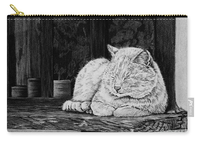 Cat Zip Pouch featuring the drawing Catatonic by Terri Mills