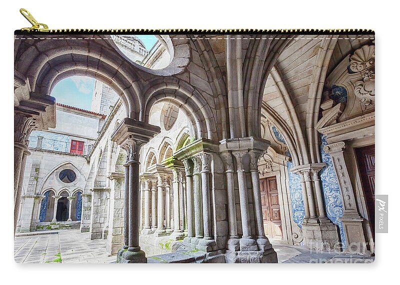 Cathedral Zip Pouch featuring the photograph cathedral cloister Se, Porto by Ariadna De Raadt