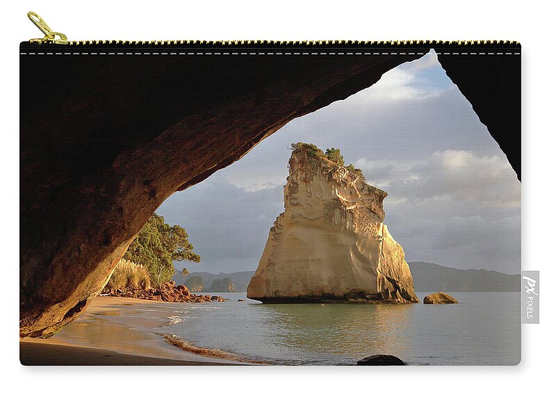 Cathedral Zip Pouch featuring the photograph Cathedral Cove by Nicholas Blackwell