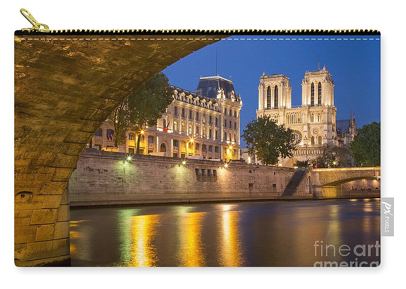 Paris Zip Pouch featuring the photograph Cathedral Notre Dame and River Seine - Paris by Brian Jannsen