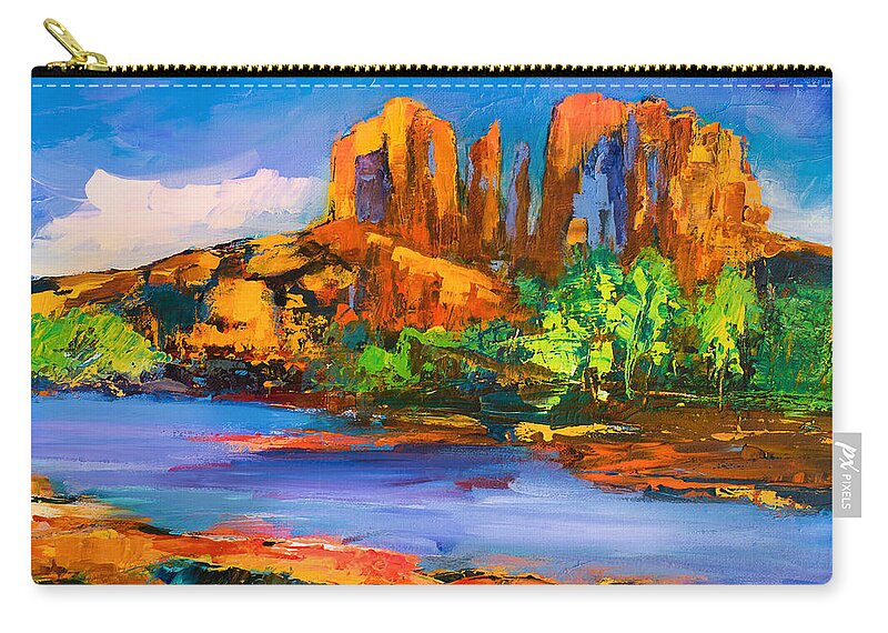 Cathedral Rock Zip Pouch featuring the painting Cathedral Rock Afternoon by Elise Palmigiani