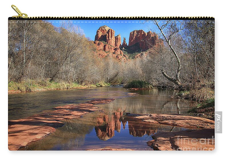 Cathedral Rock Zip Pouch featuring the photograph Cathedral Rock Reflections by Teresa Zieba