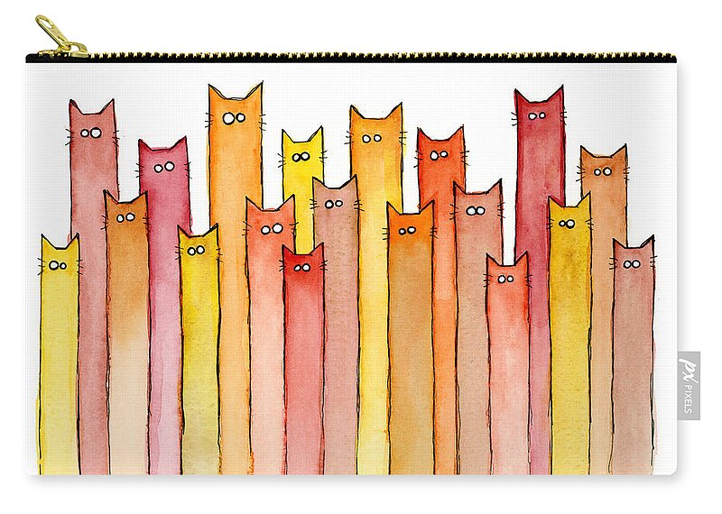 Watercolor Zip Pouch featuring the painting Cats Autumn Colors by Olga Shvartsur