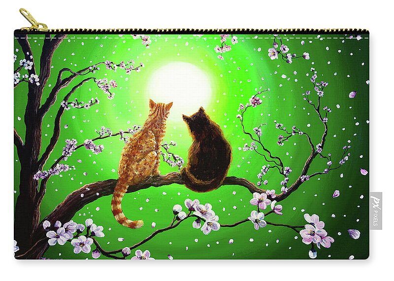 Black Cat Zip Pouch featuring the painting Cats on a Spring Night by Laura Iverson