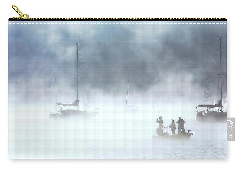 Cave Run Lake Zip Pouch featuring the photograph Cave Run Fishermen by Randall Evans
