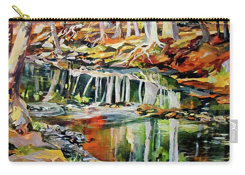 Landscape Zip Pouch featuring the painting Ceeekbed, Fall Colors 4 by Rae Andrews