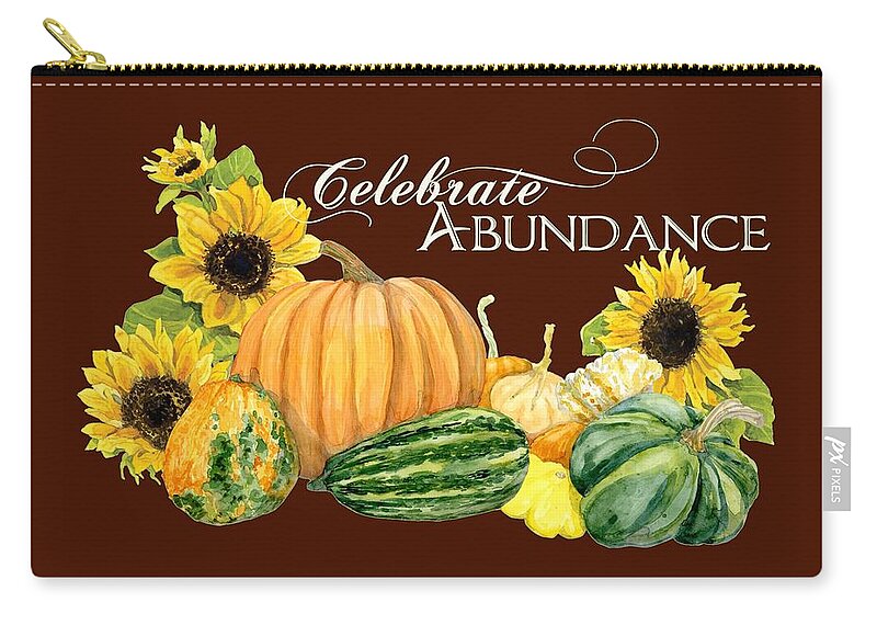 Harvest Carry-all Pouch featuring the painting Celebrate Abundance - Harvest Fall Pumpkins Squash n Sunflowers by Audrey Jeanne Roberts