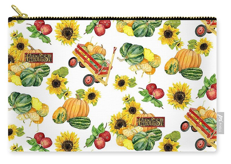 Harvest Zip Pouch featuring the painting Celebrate Abundance Harvest Half Drop Repeat by Audrey Jeanne Roberts