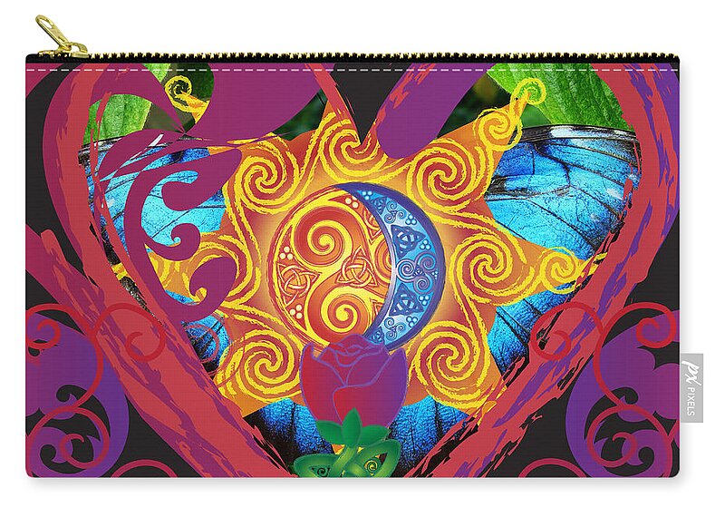 Sun Zip Pouch featuring the digital art Celtic Eclipse of the Heart Close-up by Celtic Artist Angela Dawn MacKay