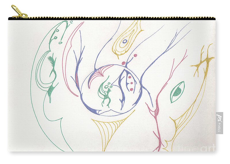 Creative Lines Zip Pouch featuring the drawing Center Orb by Mary Mikawoz