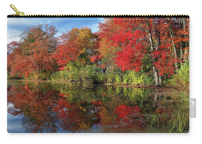 Factory Pond Zip Pouch featuring the photograph Central Massachusetts Fall Foliage Brillance by Juergen Roth
