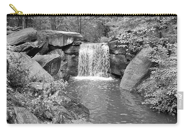 Art Zip Pouch featuring the photograph Central Park Waterfall 2 B W by Rob Hans