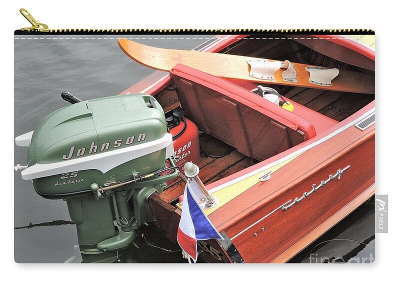 Boat Zip Pouch featuring the photograph Century Imperial Sportsman w/ Johnson 25hp by Neil Zimmerman