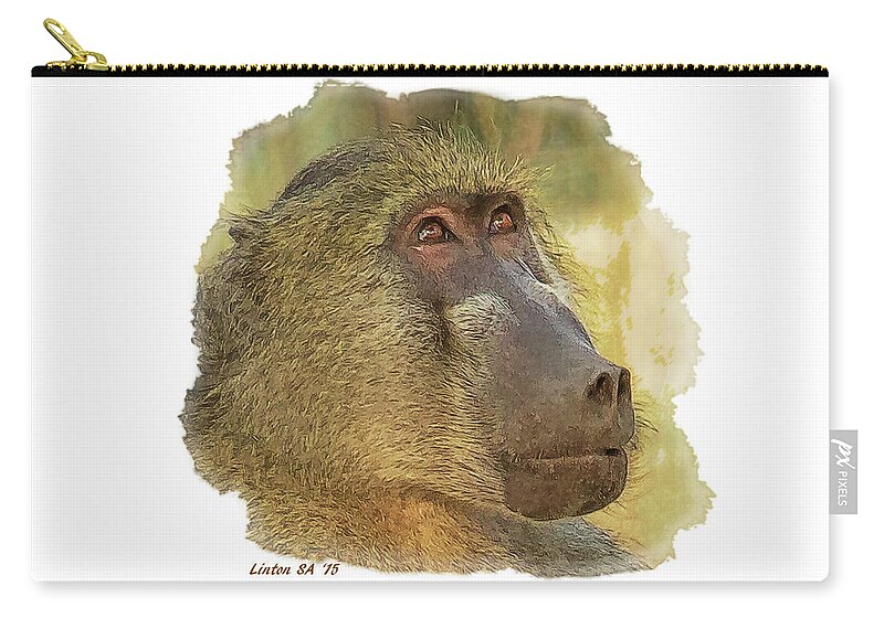 Chacma Baboon Zip Pouch featuring the digital art Chacma Baboon 6 by Larry Linton