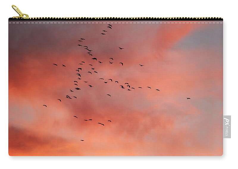 Chalco Hills Sunset - Geese Zip Pouch featuring the photograph Chalco Hills Sunset -Geese by Kathy M Krause