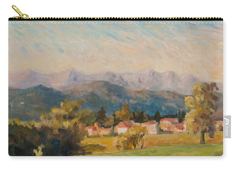 Landscape Zip Pouch featuring the painting Changing light triptic part 1 by Marco Busoni