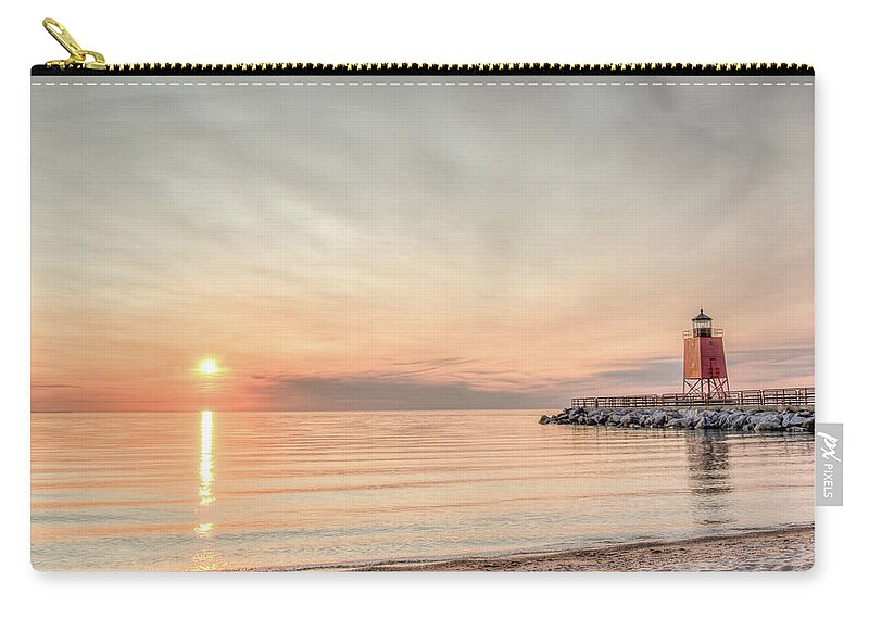 Charlevoix Zip Pouch featuring the photograph Charelvoix Lighthouse in Charlevoix, Michigan by Peter Ciro