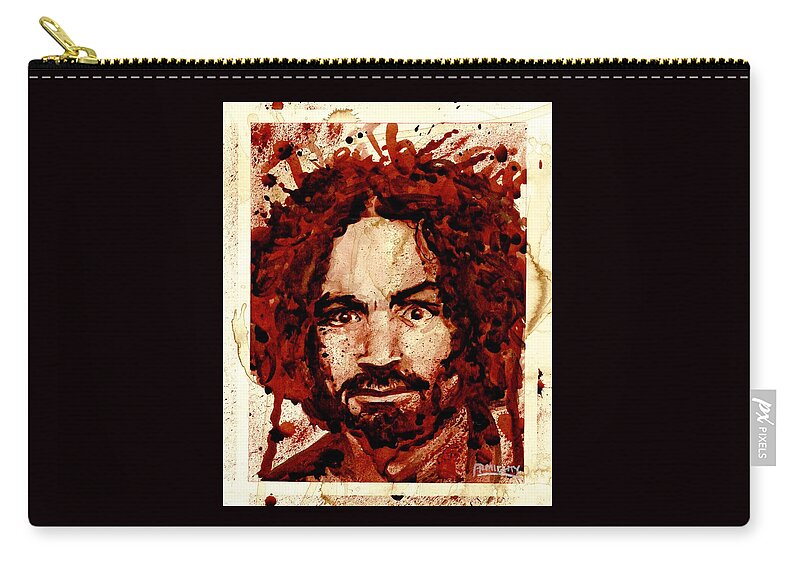 Ryan Almighty Carry-all Pouch featuring the painting CHARLES MANSON portrait dry blood by Ryan Almighty