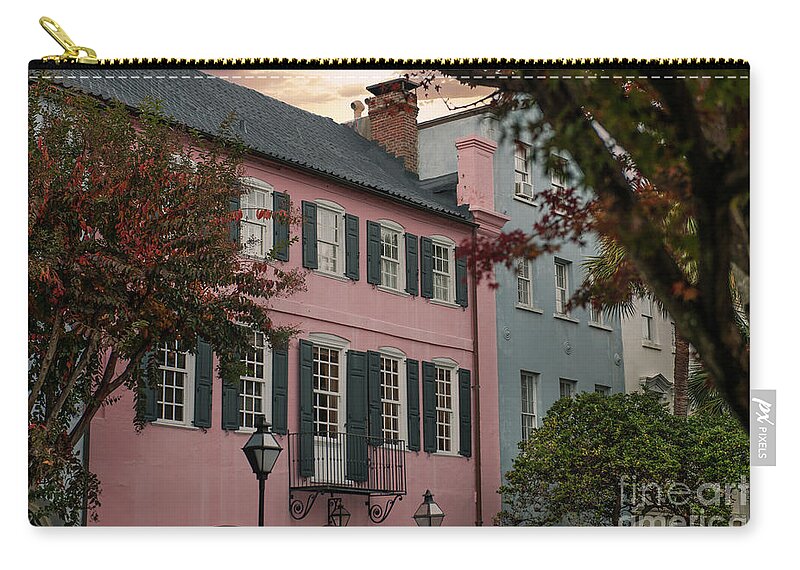 Rainbow Row Zip Pouch featuring the photograph Charleston Tourist Landmark by Dale Powell