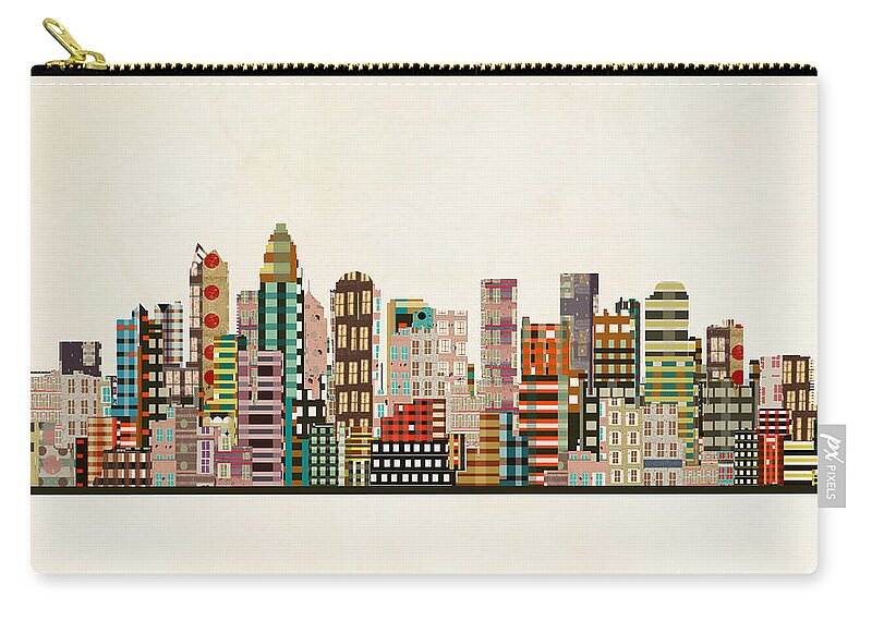 Charlotte Skyline Zip Pouch featuring the painting Charlotte North Carolina by Bri Buckley