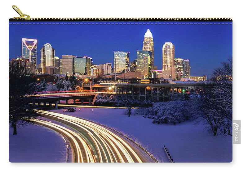 Dusk Zip Pouch featuring the photograph Charlotte winter skyline by Serge Skiba