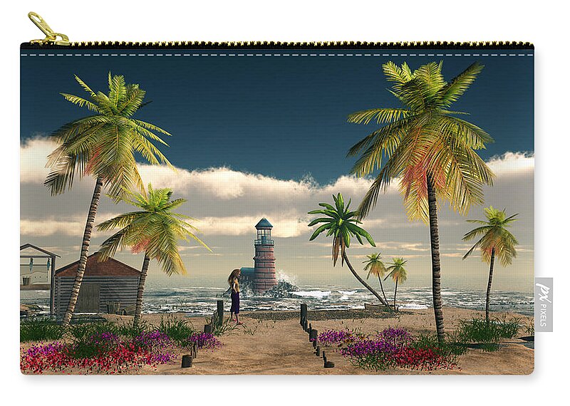 Charming Palm Tree Cove Zip Pouch featuring the digital art Charming Palm Tree  Cove by John Junek