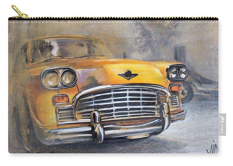 Checker Zip Pouch featuring the painting Checker Taxi by Vali Irina Ciobanu
