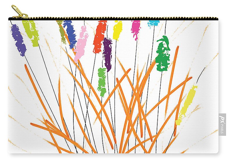 Flower Zip Pouch featuring the painting Cheerful Cattails by Oiyee At Oystudio