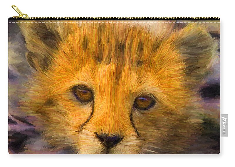 Cat Zip Pouch featuring the digital art Cheetah Cub by Caito Junqueira