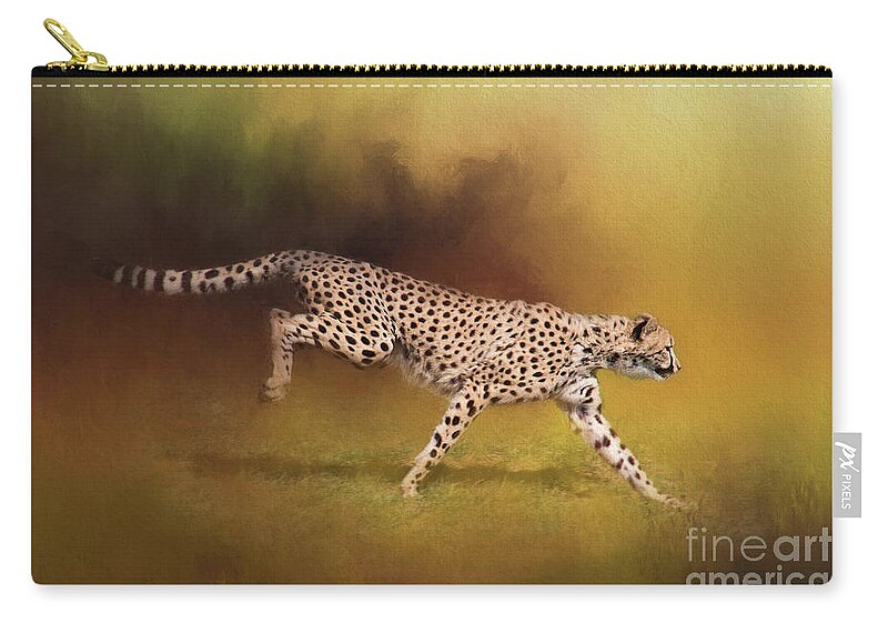 Cheetah Zip Pouch featuring the digital art Cheetah Running by Sharon McConnell
