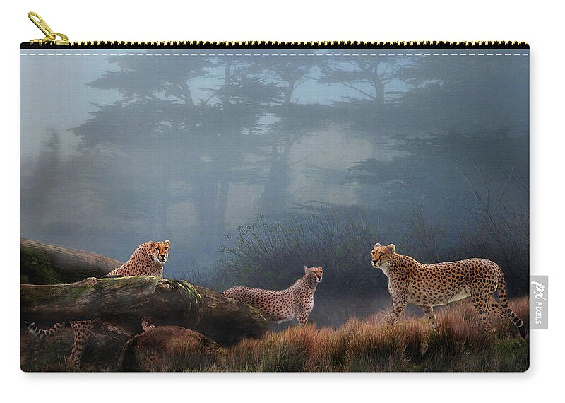 Safari Zip Pouch featuring the photograph Cheetahs in the Mist by Melinda Hughes-Berland