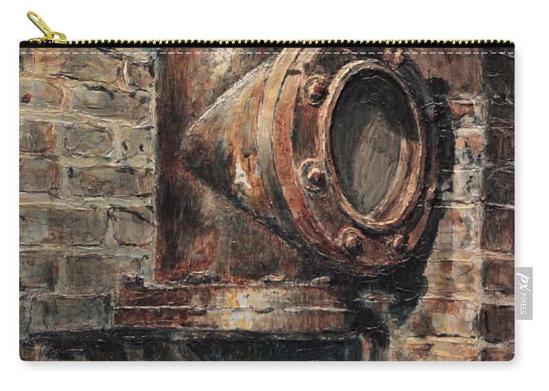Chelsea Zip Pouch featuring the painting Chelsea Market Pipe by Joey Agbayani