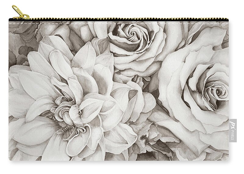 Roses Carry-all Pouch featuring the digital art Chelsea's Bouquet - Neutral by Lori Taylor