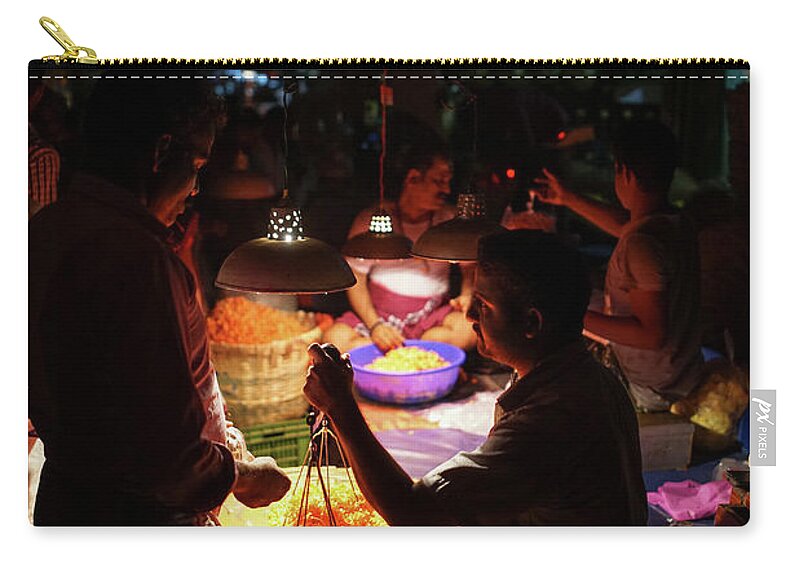 India Zip Pouch featuring the photograph Chennai Flower Market Transaction by Mike Reid