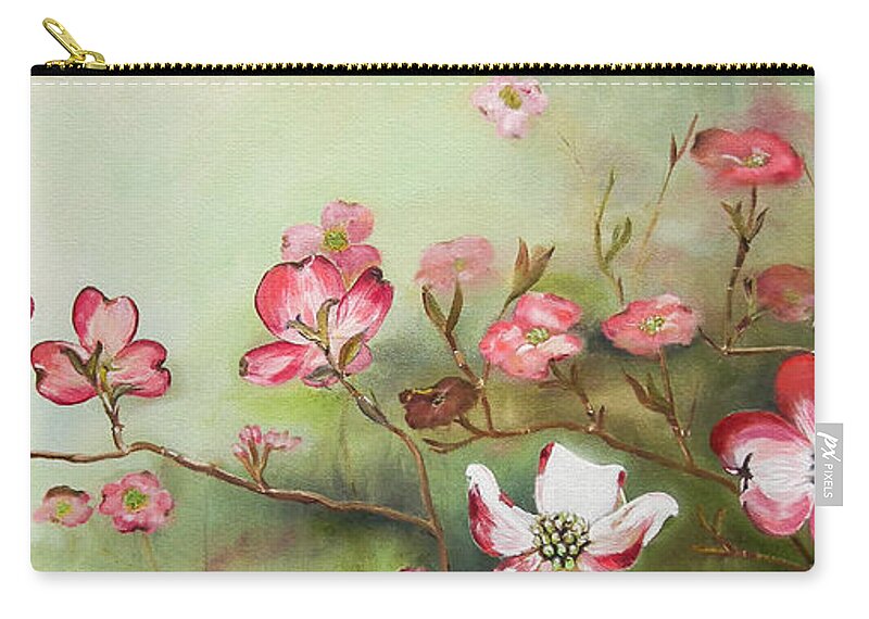 Cherokee Dogwood Carry-all Pouch featuring the painting Cherokee Dogwood - Brave- Blushing by Jan Dappen
