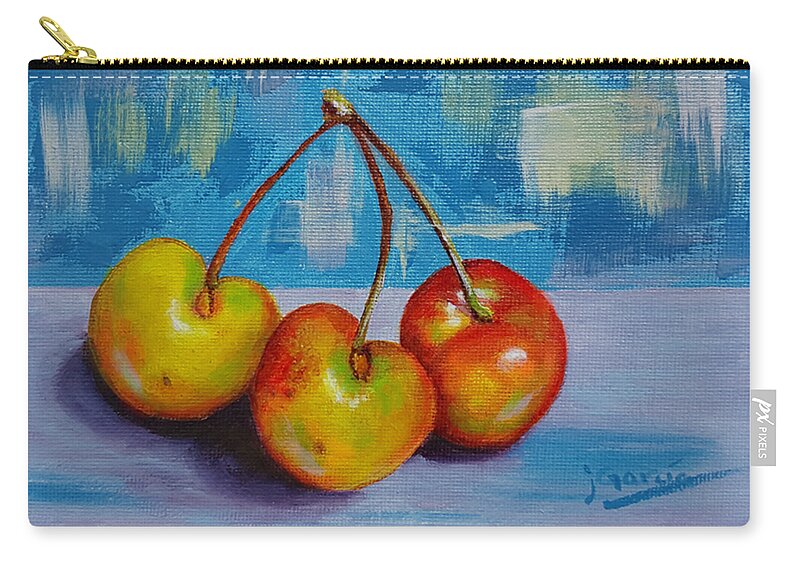 Cherries Zip Pouch featuring the painting Cherries Trio by Janet Garcia