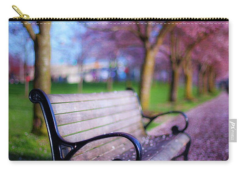 Spring Zip Pouch featuring the photograph Cherry Blossom Bench by Darren White