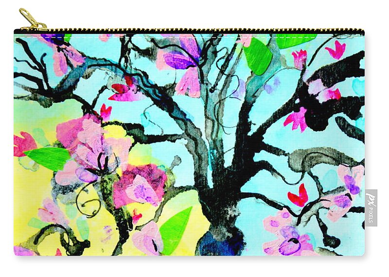 Cherry Blossom Zip Pouch featuring the mixed media Cherry Blossom by Julia Malakoff