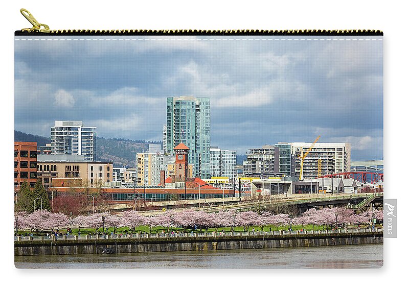 Cherry Blossom Zip Pouch featuring the photograph Cherry Blossom Trees at Portland Waterfront Park by David Gn