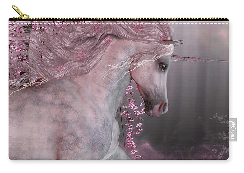 Unicorn Zip Pouch featuring the painting Cherry Blossom Unicorn by Corey Ford