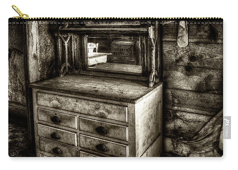 California Zip Pouch featuring the photograph Chest with Mirror in Bodie Ghost Town by Roger Passman