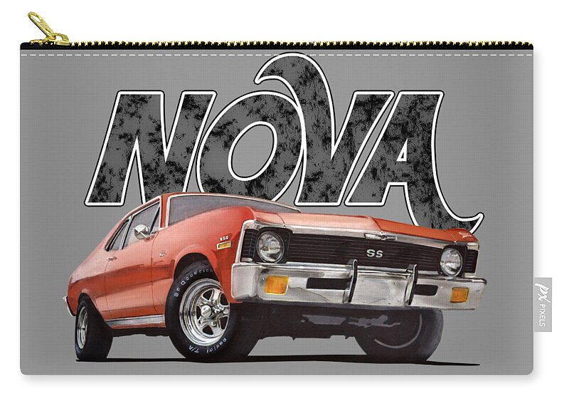 1970 Zip Pouch featuring the digital art Chevy Nova by Paul Kuras