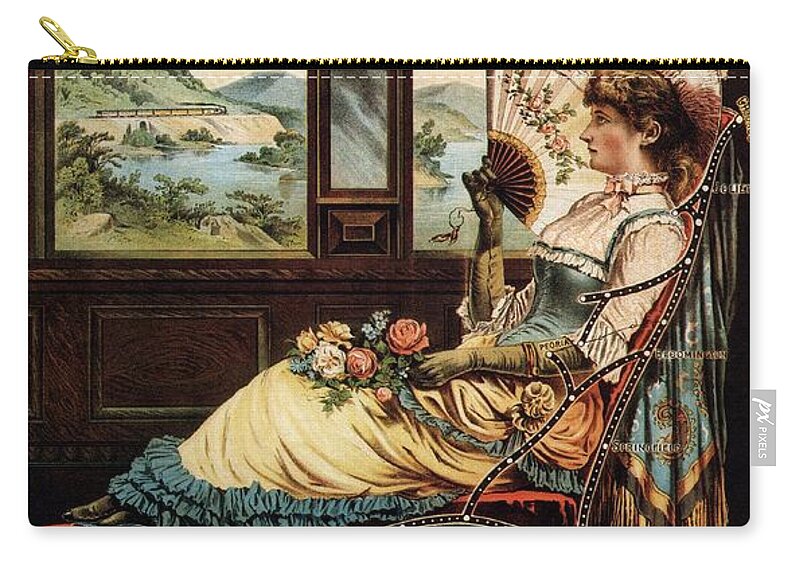 Chicago Carry-all Pouch featuring the mixed media Chicago and Alton Railroad - Woman Sitting on Reclining Chair - Vintage Advertising Poster by Studio Grafiikka