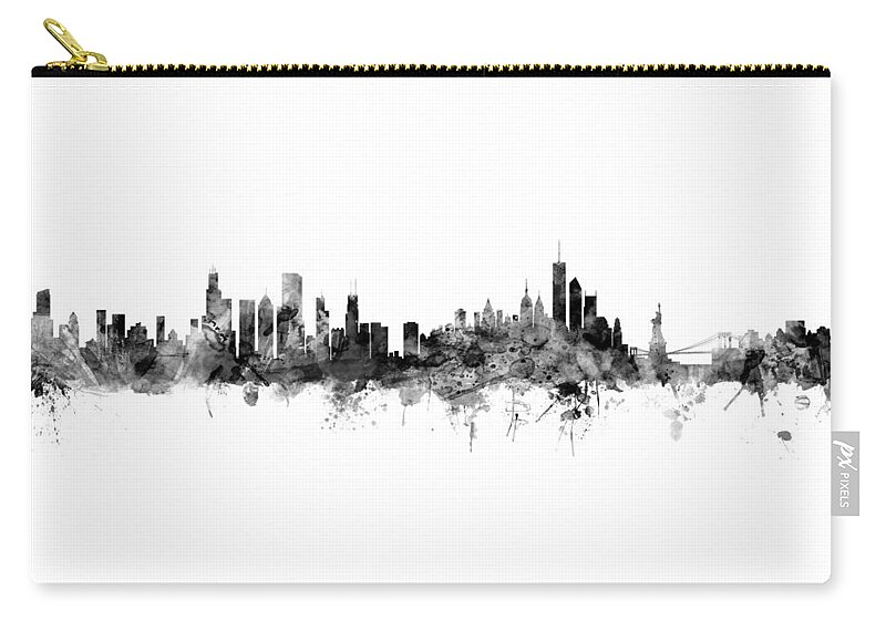United States Zip Pouch featuring the digital art Chicago and New York City Skylines Mashup by Michael Tompsett