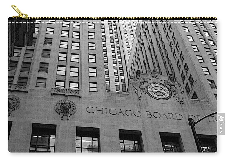 Black And White Zip Pouch featuring the photograph Chicago Board of Trade by David Bearden